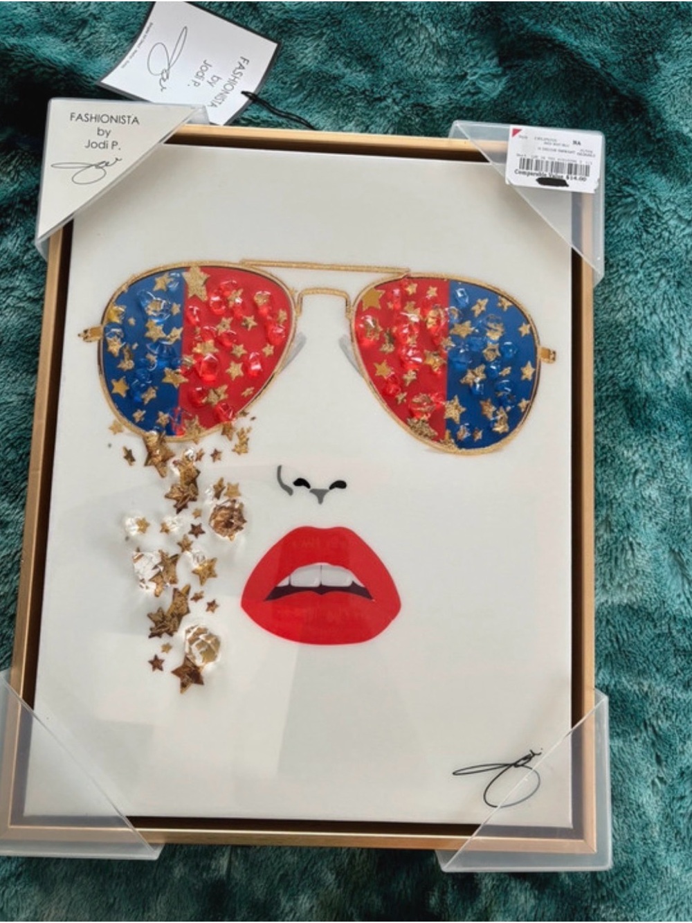 Fashionista by Jodi P. Framed Pop Art Sunglasses Wall Art - Red, Blue, Gold